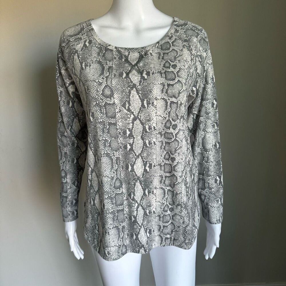 Popyoung Gray Animal Print Snakeskin Long Sleeve Cotton Blend Too Size M